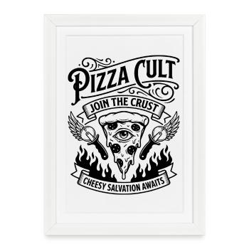 Secte de la pizza Salut au fromage - Affiche encadrée (27 × 37 cm) - blanc - Devant
