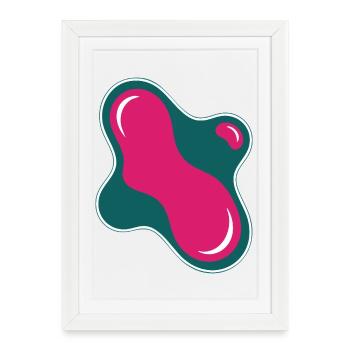 Goutte Organique Rose sur Turquoise - Affiche encadrée (27 × 37 cm) - blanc - Devant