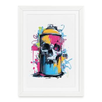 Spray à graffitis de crâne - Affiche encadrée (27 × 37 cm) - blanc - Devant