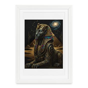 Sphinx Cosmique d’Anubis en or - Affiche encadrée (27 × 37 cm) - blanc - Devant