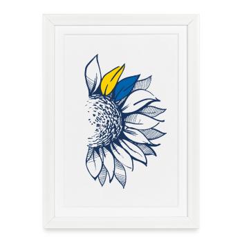 Tournesol ukrainien minimaliste - Art au trait - Affiche encadrée (27 × 37 cm) - blanc - Devant