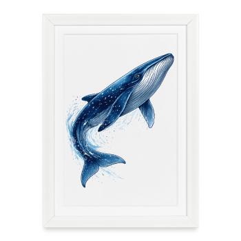 Illustration de la baleine bleue en saut - Affiche encadrée (27 × 37 cm) - blanc - Devant