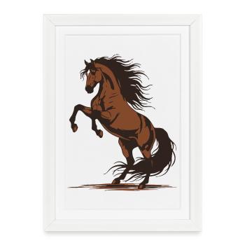 Cheval Cabré Étalon Sauvage Équestre Illustration - Affiche encadrée (27 × 37 cm) - blanc - Devant