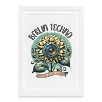Berlin Techno - Amour et Beats - Affiche encadrée (27 × 37 cm) - blanc - Devant