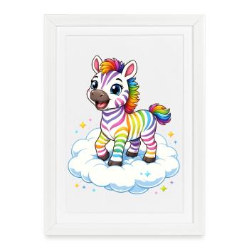Cute rainbow zebra on cloud kawaii - Framed poster (27 × 37 cm) - white - Front