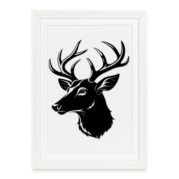 Tête de cerf de Virginie - Affiche encadrée (27 × 37 cm) - blanc - Devant