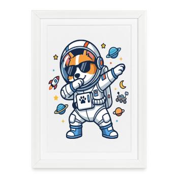 Un chien de l’astronaute Corgi qui fait du dab - Affiche encadrée (27 × 37 cm) - blanc - Devant