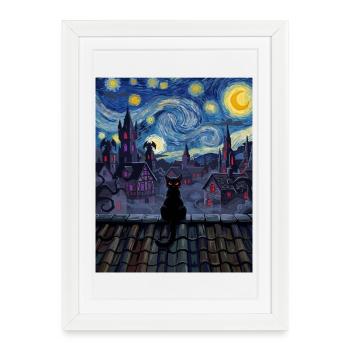 Moonlit Rooftop Cat Noir - Framed poster (27 × 37 cm) - white - Front