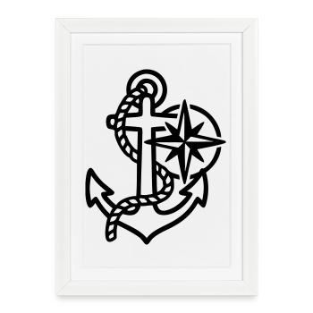 Anchor Wind Rose Maritime Logo - Framed poster (27 × 37 cm) - white - Front