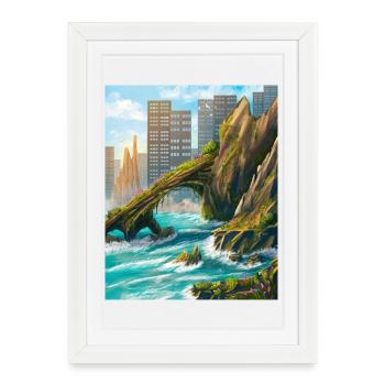 Arche rocheuse et côte urbaine - Affiche encadrée (27 × 37 cm) - blanc - Devant
