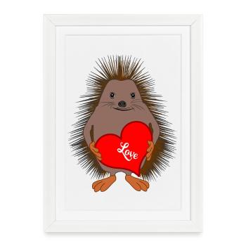 Hérisson d’amour – Cœur Amoureux - Affiche encadrée (27 × 37 cm) - blanc - Devant