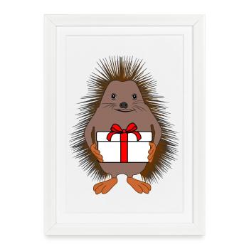 Cadeau de Hérisson Joyeux – Une Surprise Mignonne - Affiche encadrée (27 × 37 cm) - blanc - Devant