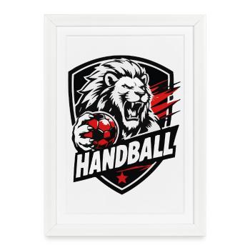 Le lion dans le Bouclier de handball - Affiche encadrée (27 × 37 cm) - blanc - Devant