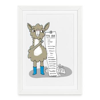 Llama with a to-do list - Framed poster (27 × 37 cm) - white - Front
