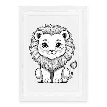 Caricature de la tête de lion - Affiche encadrée (27 × 37 cm) - blanc - Devant