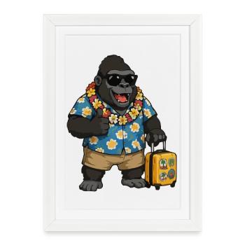 Chemise Holiday Gorilla Hawaii - Affiche encadrée (27 × 37 cm) - blanc - Devant