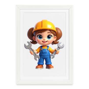Petite héroïne de la construction avec des outils - Affiche encadrée (27 × 37 cm) - blanc - Devant