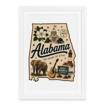 Vintage Alabama State Pride Illustrated Sticker - Framed poster (27 × 37 cm) - white - Front
