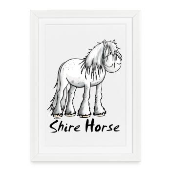 Blanc Cheval de Shire - Affiche encadrée (27 × 37 cm) - blanc - Devant