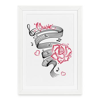 Music notes with music sheet and rose. - Framed poster (27 × 37 cm) - white - Front
