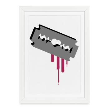 Lame de rasoir avec le cœur et le sang - Affiche encadrée (27 × 37 cm) - blanc - Devant