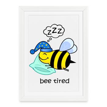 bee tired, drôle d’abeille fatiguée animaux doux dormir - Affiche encadrée (27 × 37 cm) - blanc - Devant