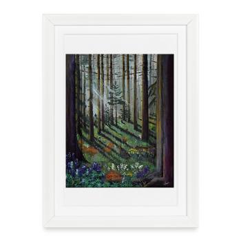 Forêt enchantée Rayons de soleil Illustration - Affiche encadrée (27 × 37 cm) - blanc - Devant
