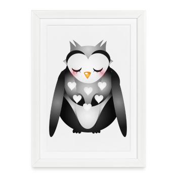 Hibou rêveur mignon - Affiche encadrée (27 × 37 cm) - blanc - Devant