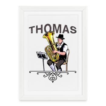 Tuba player folk music THOMAS - Framed poster (27 × 37 cm) - white - Front