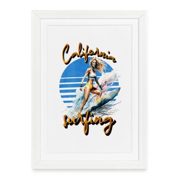 California Surfing Surfer Girl Vintage Sunset - Affiche encadrée (27 × 37 cm) - blanc - Devant