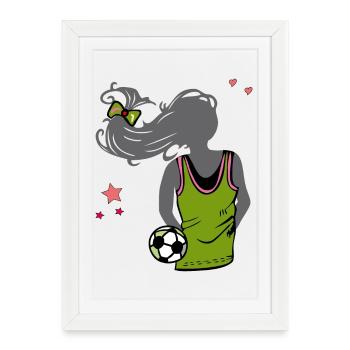 Football Féminin, Football, Fille - Affiche encadrée (27 × 37 cm) - blanc - Devant