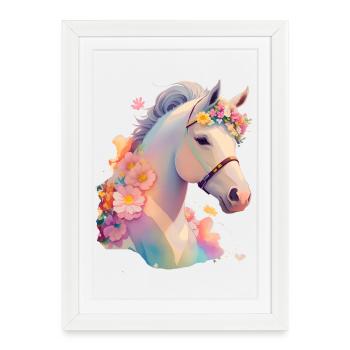 Cheval fleur - Affiche encadrée (27 × 37 cm) - blanc - Devant