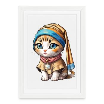 Chaton avec perle - Affiche encadrée (27 × 37 cm) - blanc - Devant