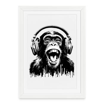 Music Monkey World 🎧 Monkey with Headphones - Framed poster (27 × 37 cm) - white - Front
