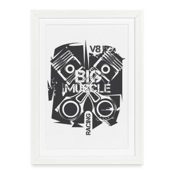 V8 motif abstrait voiture musclecars moteur à piston - Affiche encadrée (27 × 37 cm) - blanc - Devant