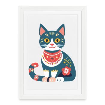 cute folklore cat - Framed poster (27 × 37 cm) - white - Front