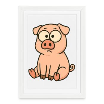 mignon dessin animé cochon drôle confus maladroit - Affiche encadrée (27 × 37 cm) - blanc - Devant
