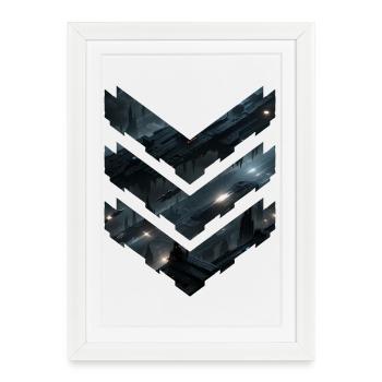 Couches de stations spatiales de science-fiction futuriste – Dark City - Affiche encadrée (27 × 37 cm) - blanc - Devant