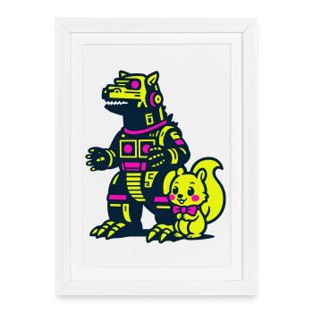 Mecha Dragon avec écureuil - Affiche encadrée (27 × 37 cm) - blanc - Devant