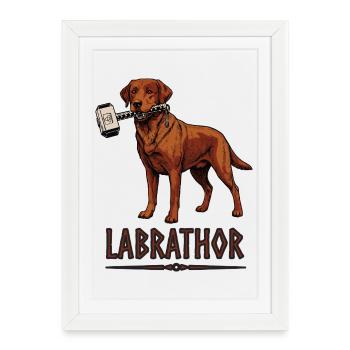 Labrador avec un marteau - Labrathor - Affiche encadrée (27 × 37 cm) - blanc - Devant