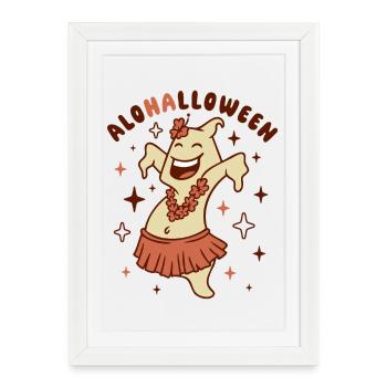 Cheerful Aloha Spirit in Hula Skirt for Halloween - Affiche encadrée (27 × 37 cm) - blanc - Devant
