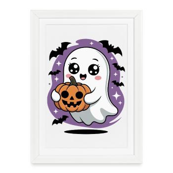 Cute ghosts with pumpkin Halloween design - Framed poster (27 × 37 cm) - white - Front