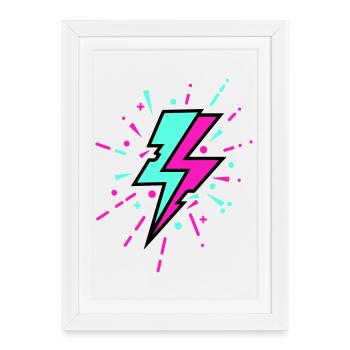 Style rétro coloré avec un éclair - Affiche encadrée (27 × 37 cm) - blanc - Devant