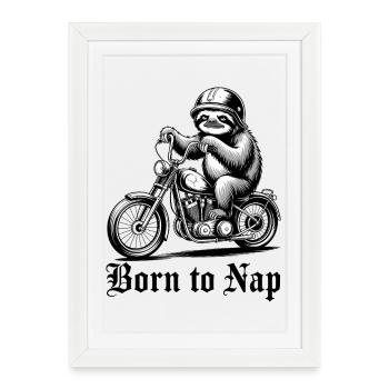 Motard paresseux à moto - Affiche encadrée (27 × 37 cm) - blanc - Devant
