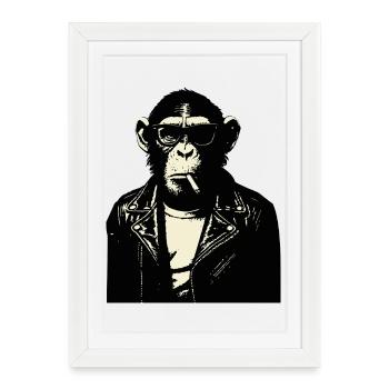 Chimp Rebel Biker Illustration - Framed poster (27 × 37 cm) - white - Front