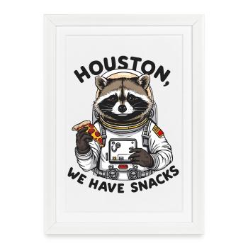 Raton laveur astronaute Houston Nous avons des collations - Affiche encadrée (27 × 37 cm) - blanc - Devant