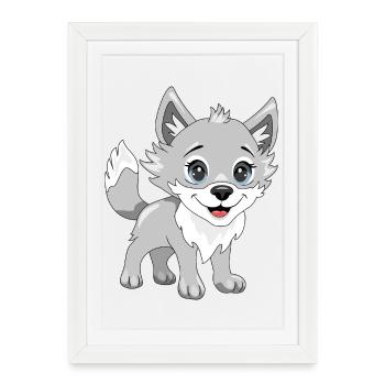 Mignon bébé loup souriant - Affiche encadrée (27 × 37 cm) - blanc - Devant