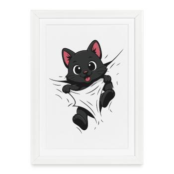 Cute Comic Cat & Kitten – For Kids & Animal Fan - Framed poster (27 × 37 cm) - white - Front