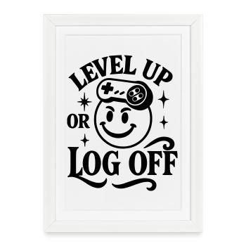 Level Up Chemise rétro Gamer Pixel Zocker Smiley - Affiche encadrée (27 × 37 cm) - blanc - Devant