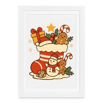 Motif Saint-Nicolas - Jolie botte avec des figurines - Affiche encadrée (27 × 37 cm) - blanc - Devant